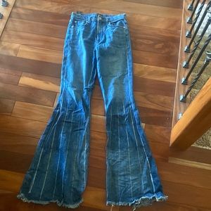 7 For All Mankind Flare Bell Bottom Pin Stripe Light-Medium Wash